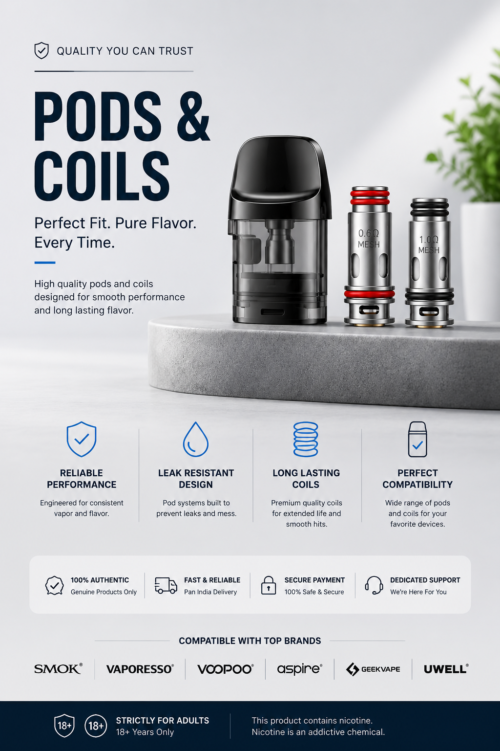 “Pods and Coils Collection in India – Authentic Replacement Vape Pods and Coils for Uwell, Vaporesso, Oxva, Voopoo and GeekVape at VapeHubIndia.in.”
