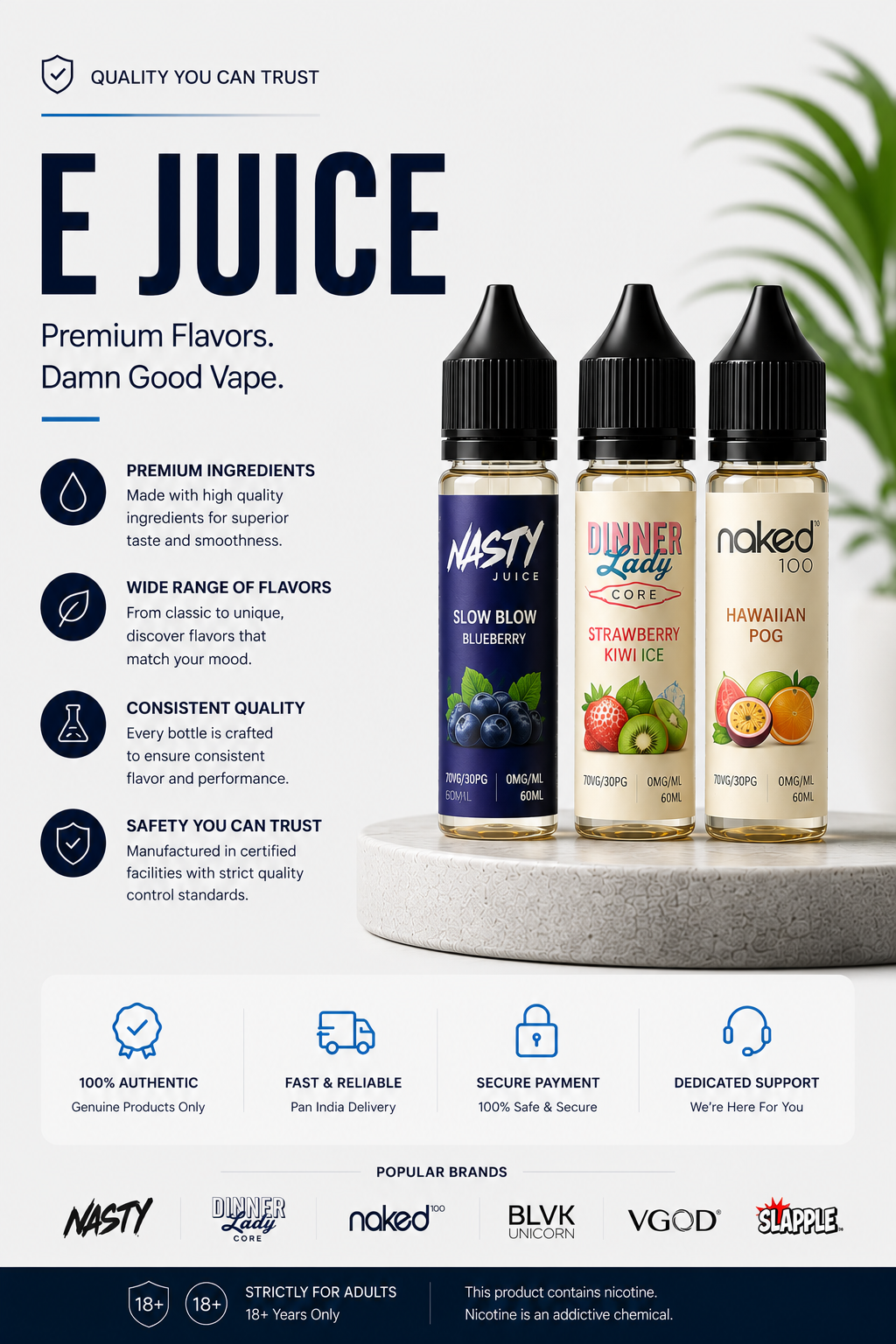 “E-Juice Freebase E-Liquid Collection in India – Premium Vape Juices from Nasty, BLVK, V God, Dinner Lady and more at VapeHubIndia.in for rich flavour and big clouds.”