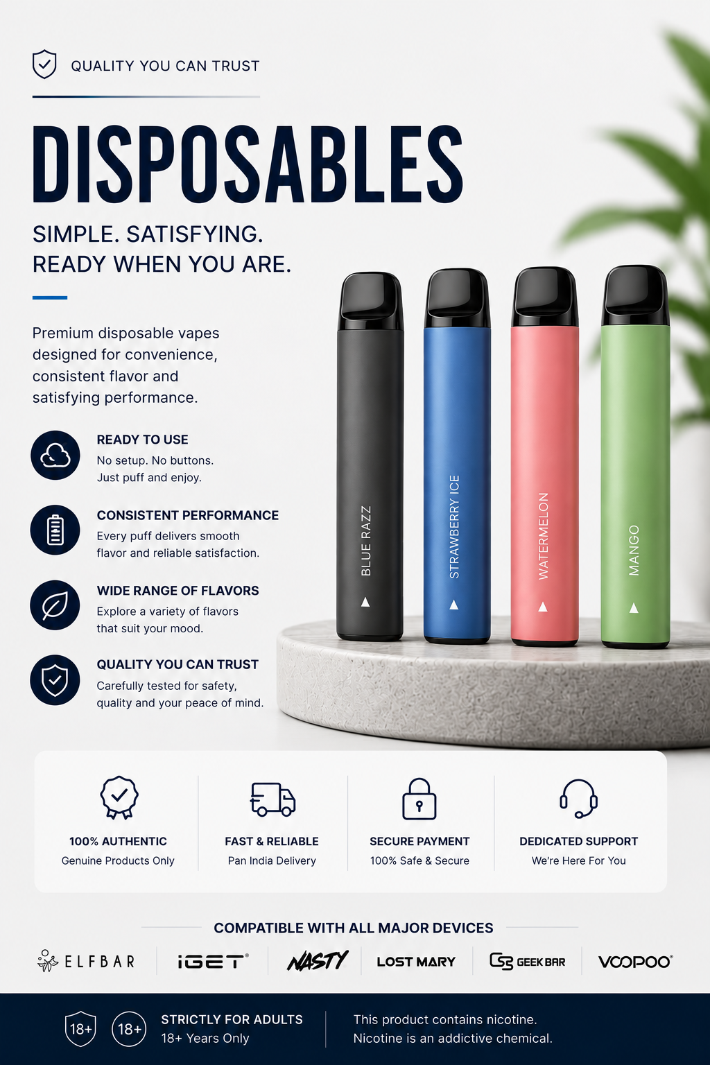 “Buy Disposable Vapes Online in India – Flavoured, Ready-to-Use Vape Devices Collection Banner – VapeHubIndia”
