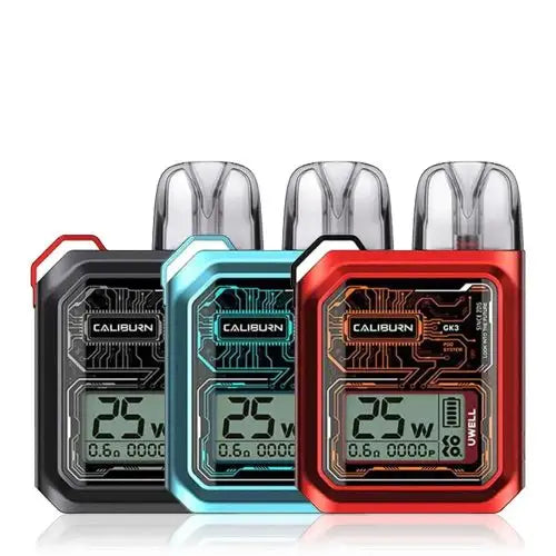 “Caliburn GK3 Pod Kit Colour Options – Box Style 25W MTL Vape by Uwell”